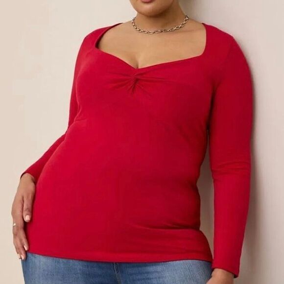 Torrid Foxy Sweetheart Twist Top red long sleeve blouse size 1 XL - Picture 1 of 5